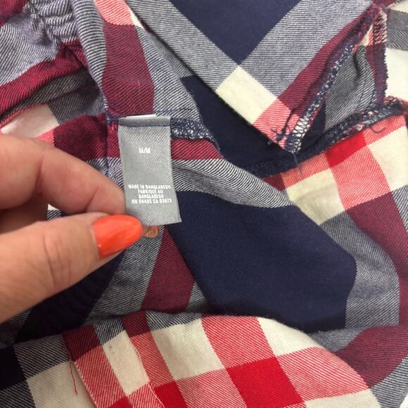 Aerie Red White & Blue Plaid Shirt with Draw String Waist Size Medium SS0877 - Picture 8 of 9